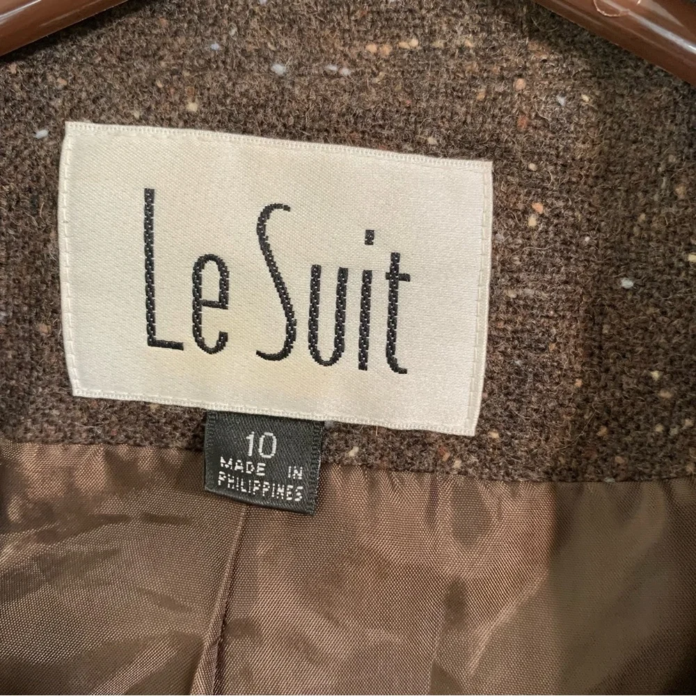Le Suit Formal Classic Brown Wool Tweed Button Closure Blazer Suit Size 10.